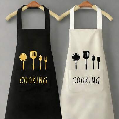 1pc Waterproof & Oil-Proof Kitchen Apron, Polyester Fabric, Suitable For Home, Restaurant, Crafts, Garden, BBQ, School, Cafe, Unisex (Gray), Great Christmas Gift