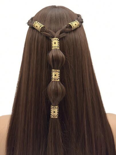 5pcs Hollow Sun-Shaped Hair Scrunchies - Adjustable Open Bangle With Radiant Sun Design, Bohemian Style Hair Jewelry For Braids And Hairstyles, Unisex