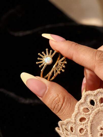 2pcs 925 Sterling Silver Sun & Moon Connected Design, Suitable For Daily Wear, Delicate Jewelry Gift For Women, Ideal For Dates