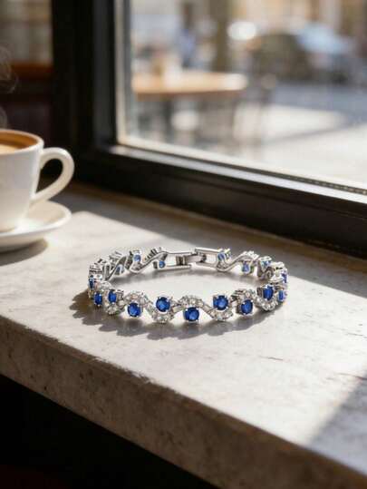 1pc Elegant Fashion Luxury High-End Geometric S-Shaped Cubic Zirconia Inlaid Women's Bracelet, Suitable For Banquets, Parties, Gatherings, Outings, Vacations, Dates, Can Be A Surprise Jewelry Gift For Wife, Lover, Mother, Mother's Day