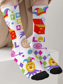 1-Pack 360-Print April Fools' Day Socks – Novelty Unisex Clown Design Socks, All-Season Fun Crew Socks - Multicolor - View 5