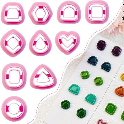 极简几何粘土切割器套装，1/10件套空心聚合物粘土切割器，DIY粘土首饰制作工艺工具