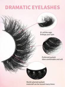 5 pares de pestañas postizas dramáticas y esponjosas ENCHUW, pestañas falsas de visón sintético largas, gruesas y voluminosas, pestañas postizas reutilizables para maquillaje - Negro - Ver 3