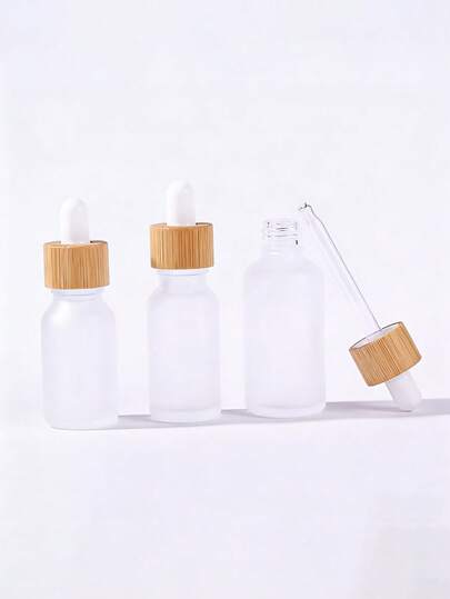 1个5-100毫升精油滴管瓶，玻璃滴管容器，带竹盖，化妆品空瓶，便携式配件收纳瓶