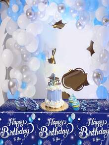 10/50件組藍色生日裝飾 男童生日派對餐具套組 紙盤 餐巾紙 海軍藍與銀色 Happy Birthday 派對裝飾 - 彩色 - 查看 8