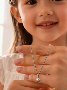 1 Peça Colar minimalista com pingente redondo em prata de lei S925, adornado com cristais brilhantes, ideal para meninas e mulheres, presente de formatura/aniversário para melhores amigas, acessório para uso diário. - redondo - Visão 2