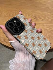 1个简约个性蓝色格子熊印花竖条纹仿皮软壳手机壳，适合作为礼物送给朋友和爱人，兼容苹果 17/17AIR/17PRO/17PROMAX - 彩色 - 查看 5