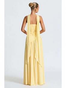 Prom Dress,Elegant Sexy Strapless Slit Flowy Evening Gown Dress For Party - Yellow - View 2