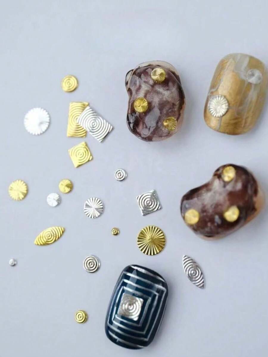 20/40pcs Retro Vintage Coin Style Nail Art Decorations, Tie Dye Metal Slice Nail Accessories, Nail Jewelry, Nail Parts, Nail Art Supplies Nails - Multicolor - View 1