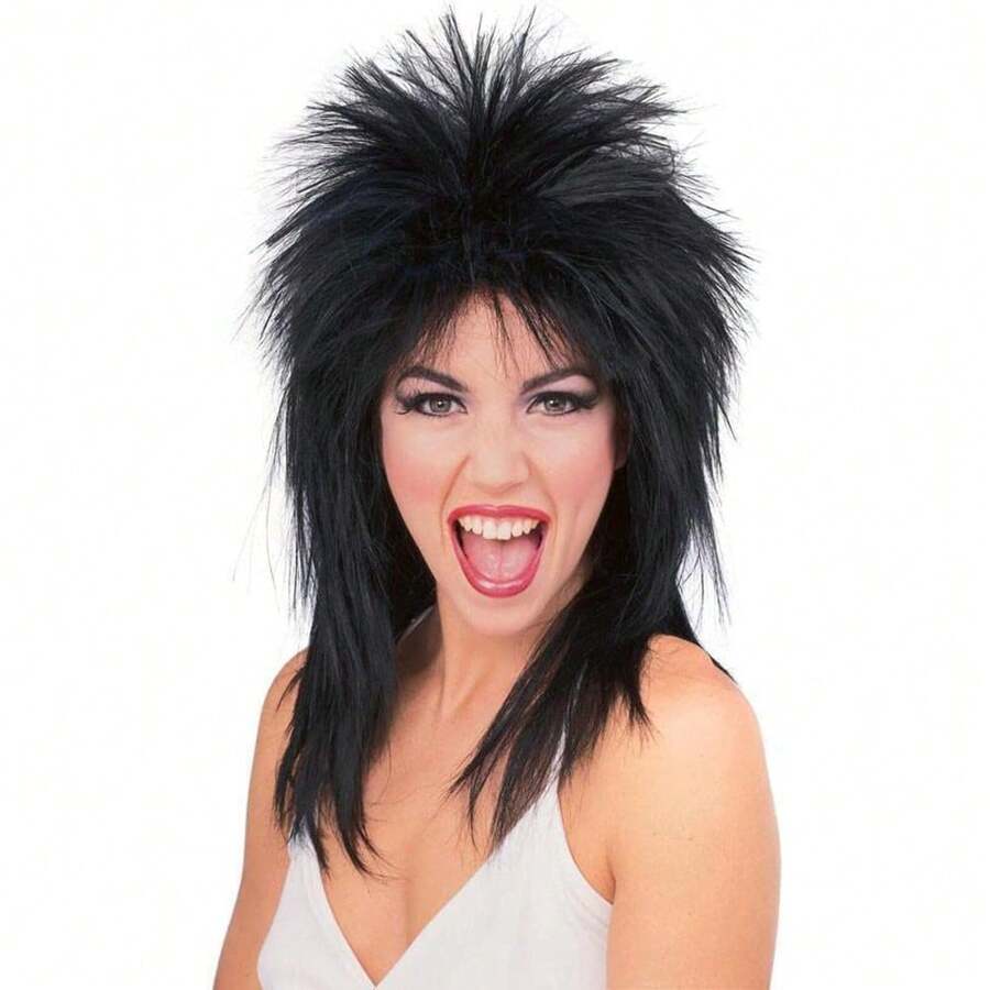 Unisex 80s Rock Punk Wig, Black Mohawk Hairstyle, Punk Party Halloween Wig - Black - View 1