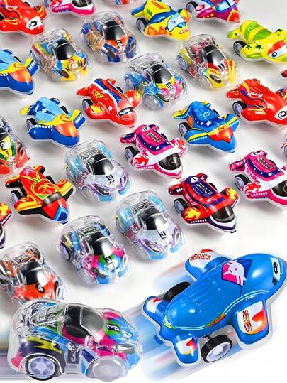 10/20/40个随机颜色和款式玩具车迷你回力车/飞机 - 派对礼品 - 小型赛车嘉年华奖品课堂奖励 - 皮纳塔圣诞袜礼物袋填充物 - 男女宝宝生日玩具