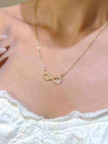 1pc 8-Shaped Rhinestone Inlaid Pendant Necklace, Fashionable Minimalist Casual Versatile Creative Design, Jewelry Accessory For Women, Suitable For Daily, Party And Banquet Wear - Yellow Gold - View 4