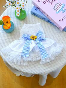 PETCIRCLE 1件宠物衣服，狗狗连衣裙，可爱薄纱裙，轻盈春夏新品 - 白色 - 查看 4