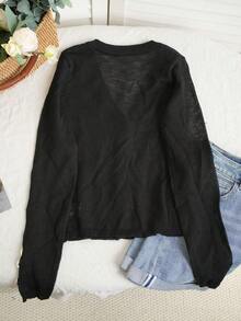 Lightweight, Breathable Knit Cardigan, Soft & Gentle Texture, Versatile Daily Wear, Spring/Summer - Black - View 5