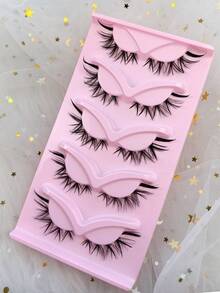 5 Pairs Full Strip Lashes Cat Eye Natural Look Tail Elongated Eyelashes Fox Eye Eyelashes Strip Lashes , Lashes, Eyelashes, Fake Lashes - Black - View 3