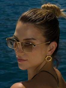 1pc Distinctive Avant-Garde Twisted Leg Fashion Eyewear, Preppy Back-To-School Outfit - Brown - View 1