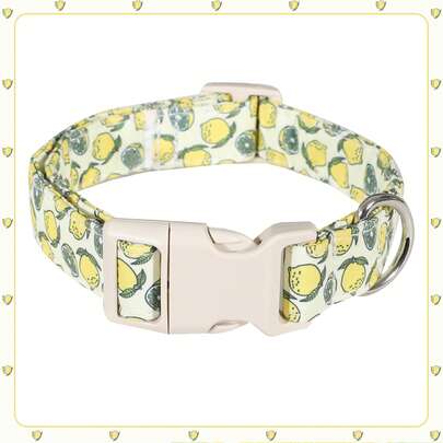 طوق كلب كرتوني جديد بتصميم الليمون الربيعي، مطبوع على بوليستر قابل للتعديل، مناسب لجميع أنواع الكلاب
