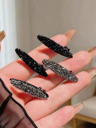 2/4个简约风格小刘海夹，迷你水钻侧夹鳄鱼夹，优雅女士刘海发夹