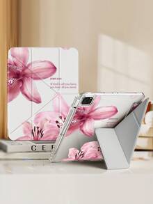 A Cute Cartoon Floral & Letter Pattern Acrylic Transparent Crystal Back Cover, Shock-Proof, Suitable For IPad 7th, 8th, 10th Generation (10.2 Inch), Built-In Pencil Slot, Support Sleep/Wake Function, Ideal Gift Choice - Multicolor - View 2