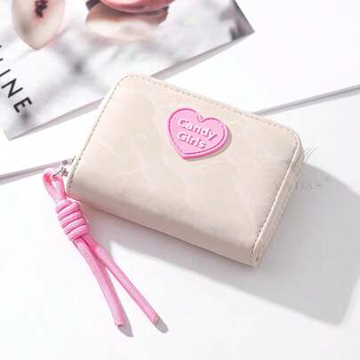 محفظة نسائية على شكل قلب بألوان الحلوى - 11 فتحة بطاقة، سحاب مريح، حامل بطاقات متعدد، حافظة بطاقة الهوية، محفظة نسائية قصيرة عصرية كورية، محفظة نقود صغيرة، محفظة بطاقات صغيرة