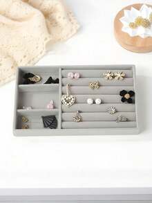 1/9pcs Velvet Jewelry Display Tray Large Capacity Organizer Independent Compartment Holder Multi-Slot Storage Box Minimalist Necklace Bracelet Ring Earring Pendant Case Luxury Gift Set - Multicolor - View 15