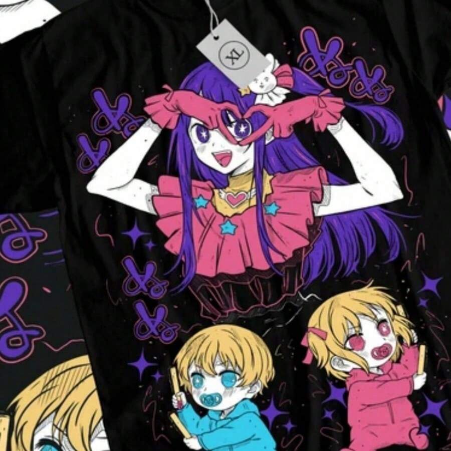 Oshi No Ko-Shirt Ai Hoshino Waifu Girl Call Of Night Anime Tshirt All Size - 黑色 - 查看 1
