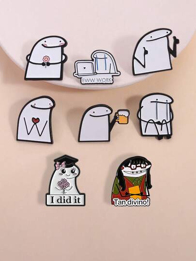 8pcs Flork Matchstick Man Brooch, Funny Expressions & Designs, Cute Emoticon Theme Pins, Unisex Decor, Daily Wear Accessory & Gift