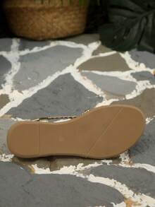 Handwoven Rhinestone Strap Comfortable Flat Sandals For Women - Champagne - View 3