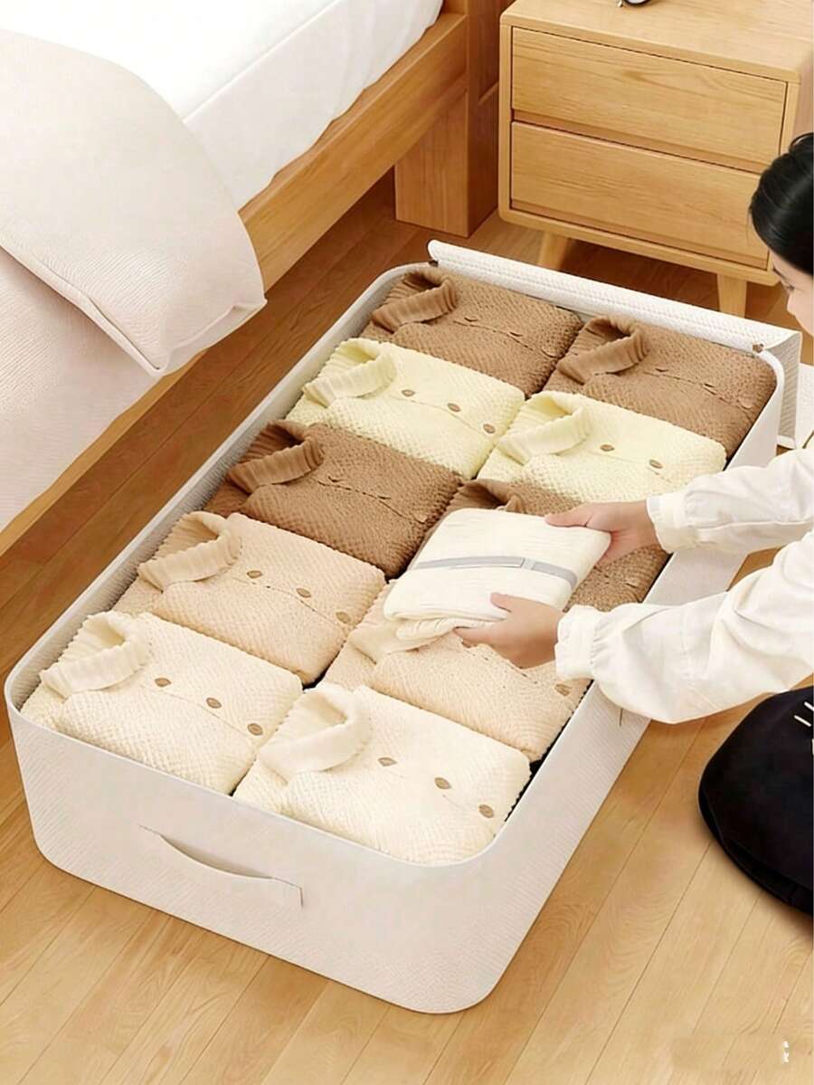1个超宽床底储物盒,大容量扁平抽屉设计,适合存放衣物、毯子、换季衣物,节省床架空间,多功能家用衣柜储物盒 - 彩色 - 查看 1