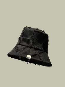 1pc Women's Bucket Hat, Fringed Plaid Pattern, Sun Protection, Letter Embroidery, Flattering Bucket Hat, Spring/Summer/Autumn - Multicolor - View 14