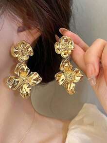 Andkiss Flower Drop Earrings Valentines,Mom,Mother,Mother's Day, - 黃金 - 查看 3