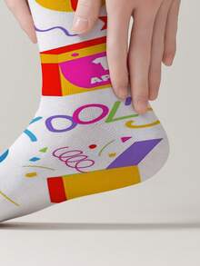 1-Pack 360-Print April Fools' Day Socks – Novelty Unisex Clown Design Socks, All-Season Fun Crew Socks - Multicolor - View 8