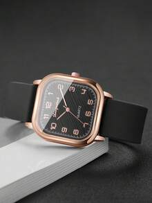 4pcs/Set Women's Silicone Square Watch With Numeric Dial, Classic Quartz Wristwatch + Heart-Shaped Bracelet (Watch Box Not Included) - Multicolor - View 10