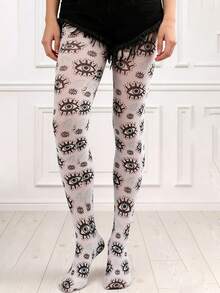 1 Pair Spring/Summer Versatile Devil's Eye Retro Print Pantyhose, Leggings, Sweet & Cool Fashion, High Elasticity & Comfort, Suitable For Daily Outfit, Fashion Item, Couples, Holiday Gifts - Multicolor - View 4
