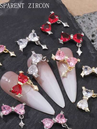 4pcs Cute Bowknot & Star Nail Art Decorations, 6 Colors Exquisite Bowknot Nail Gems, 3D Bowknot Fake Nail Decor