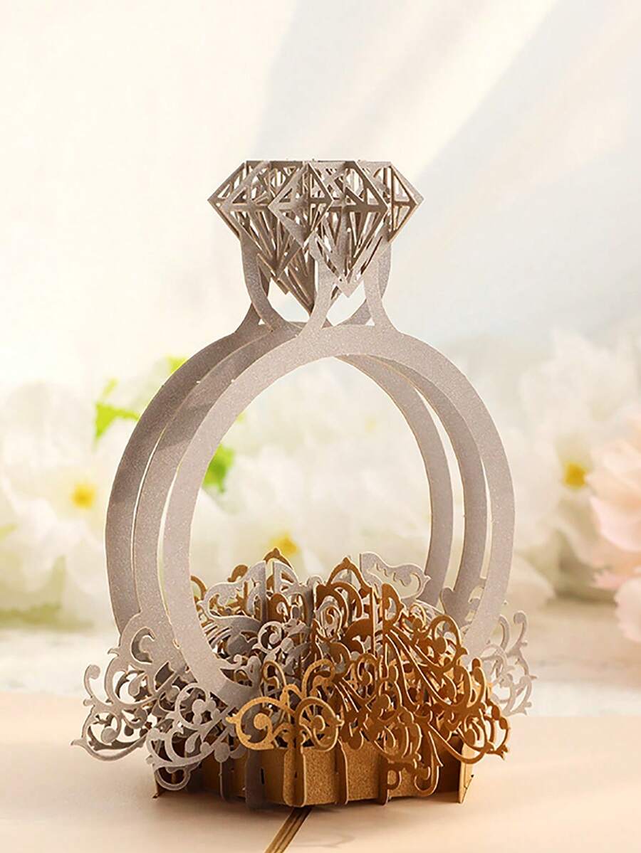 1张弹出式情书和钻石戒指结婚贺卡，带信封 - 按压式贺卡，浪漫之选，适合婚礼、订婚 - 1PC - 查看 1