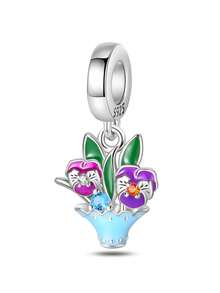925纯银珐琅花卉吊坠 - 春季郁金香、铃兰、向日葵、玫瑰、樱花、蝴蝶串珠，适合DIY手链，女士原创首饰 - 彩色 - 查看 20