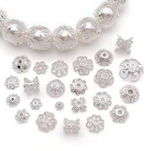 10/30个珠帽 18K镀银精美镂空花朵珠帽 黄铜花朵端帽 散珠 适用于手链项链 DIY珠宝制作工艺品材料 - 銀色 - 查看 2