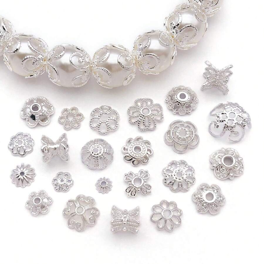 10/30个珠帽 18K镀银精美镂空花朵珠帽 黄铜花朵端帽 散珠 适用于手链项链 DIY珠宝制作工艺品材料