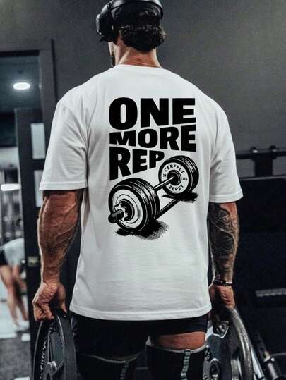 男士“再来一次”印花圆领短袖T恤，健身T恤，舒适百搭，适合日常穿着和户外运动，夏季白色