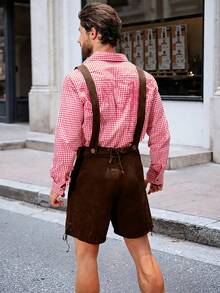 Men's Oktoberfest Bavarian Traditional Suspender Shorts - Chocolate Brown - View 4