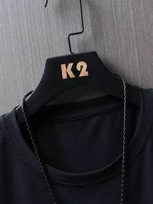 Hombres Camiseta de hombros caídos con estampado de expresión - Negro - Ver 6
