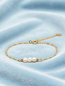 1pc S925 Sterling Silver French Elegant Pearl Bracelet, Women's Chic Elegant Fashion High-End Minimalist Versatile Accessory, Suitable For Work Outfit, Exquisite Gift - Pearl - View 4