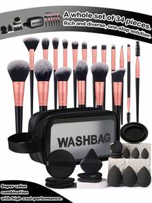 35PC Makeup Tools Set Including:18PCS Makeup Brush Set+3PCS Makeup Sponges+3PCS Mini Air Cushion Powder Puffs+3PCS Mini Makeup Sponges+3PCS Circular Powder Puffs+3PCS Mini Air Cushion Powder Puffs++1pc Makeup Brush Cleaning Tools+1pc Multi-Functional Zipper Toiletry And Cosmetic Bag Waterproof - Multicolor - View 12