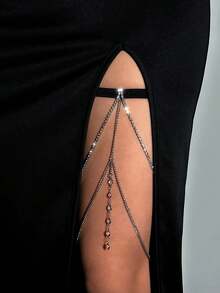 1件闪亮水钻流苏性感大腿链，女士休闲街头派对夜店身体链 - 銀色2 - 查看 6