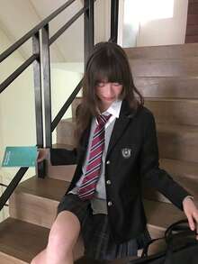 1pc Women's Classic JK Striped Necktie, Burgundy School Uniform Shirt Accessory, Suitable For Students, Teens, Cosplay Parties, Street Photography And Daily Wear - Burgundy - View 7
