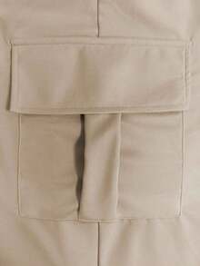 Women's Fashion Elegant Solid Color Casual Pocket Elastic Waist Drawstring Cargo Pants - 杏色 - 查看 5
