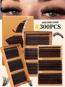 300pcs/15 Rows DIY Eyelash Extension 8-16mm Thick D-Curl Eyelash Extension Clusters, 60D 80D 100D Lash Clusters, Suitable For DIY Eyelash Extension At Home - D - View 11