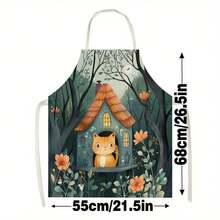 1pc An Illustration With A Cat And A Small House Apron, Suitable For Scenarios Such As Kitchens, Living Rooms, Dining - Rooms, Hotels, Outdoor Barbecues, Etc. Made Of 100% Polyester, A Large - Sized Machine - Washable Apron - Multicolor - View 3