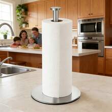 1pc Kitchen Countertop Paper Towel Holder, Premium Stainless Steel Freestanding Paper Towel Rack With Weighted Base, No Drilling Required Kitchen Roll Organizer (Matte Black/Brushed Silver) - Multicolor - View 5
